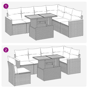 vidaXL 7 Piece Garden Sofa Set with Cushions Beige Poly Rattan Acacia