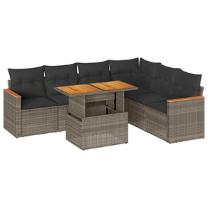 vidaXL 7 Piece Garden Sofa Set with Cushions Grey Poly Rattan Acacia