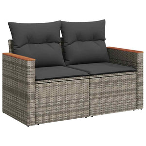 vidaXL 7 Piece Garden Sofa Set with Cushions Grey Poly Rattan Acacia