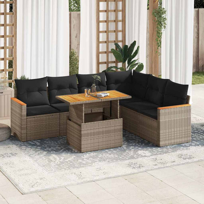 vidaXL 7 Piece Garden Sofa Set with Cushions Grey Poly Rattan Acacia