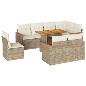 vidaXL 9 Piece Garden Sofa Set with Cushions Beige Poly Rattan Acacia