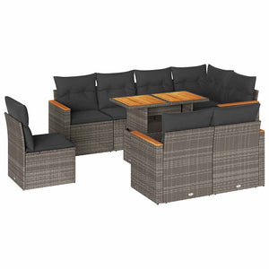 vidaXL 9 Piece Garden Sofa Set with Cushions Grey Poly Rattan Acacia