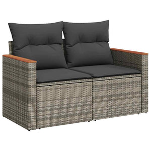 vidaXL 9 Piece Garden Sofa Set with Cushions Grey Poly Rattan Acacia