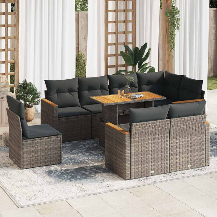 vidaXL 9 Piece Garden Sofa Set with Cushions Grey Poly Rattan Acacia