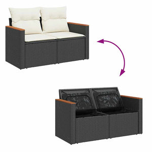 vidaXL 7 Piece Garden Sofa Set with Cushions Black Poly Rattan Acacia