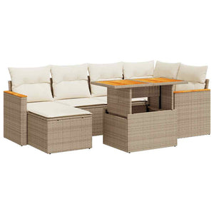 vidaXL 7 Piece Garden Sofa Set with Cushions Beige Poly Rattan Acacia