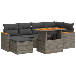 vidaXL 7 Piece Garden Sofa Set with Cushions Grey Poly Rattan Acacia