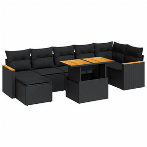 vidaXL 8 Piece Garden Sofa Set with Cushions Black Poly Rattan Acacia