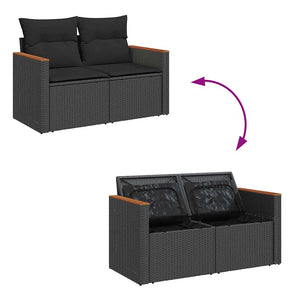 vidaXL 8 Piece Garden Sofa Set with Cushions Black Poly Rattan Acacia