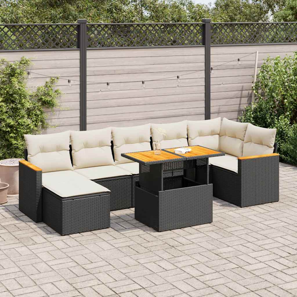 vidaXL 8 Piece Garden Sofa Set with Cushions Black Poly Rattan Acacia