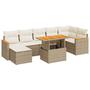 vidaXL 8 Piece Garden Sofa Set with Cushions Beige Poly Rattan Acacia