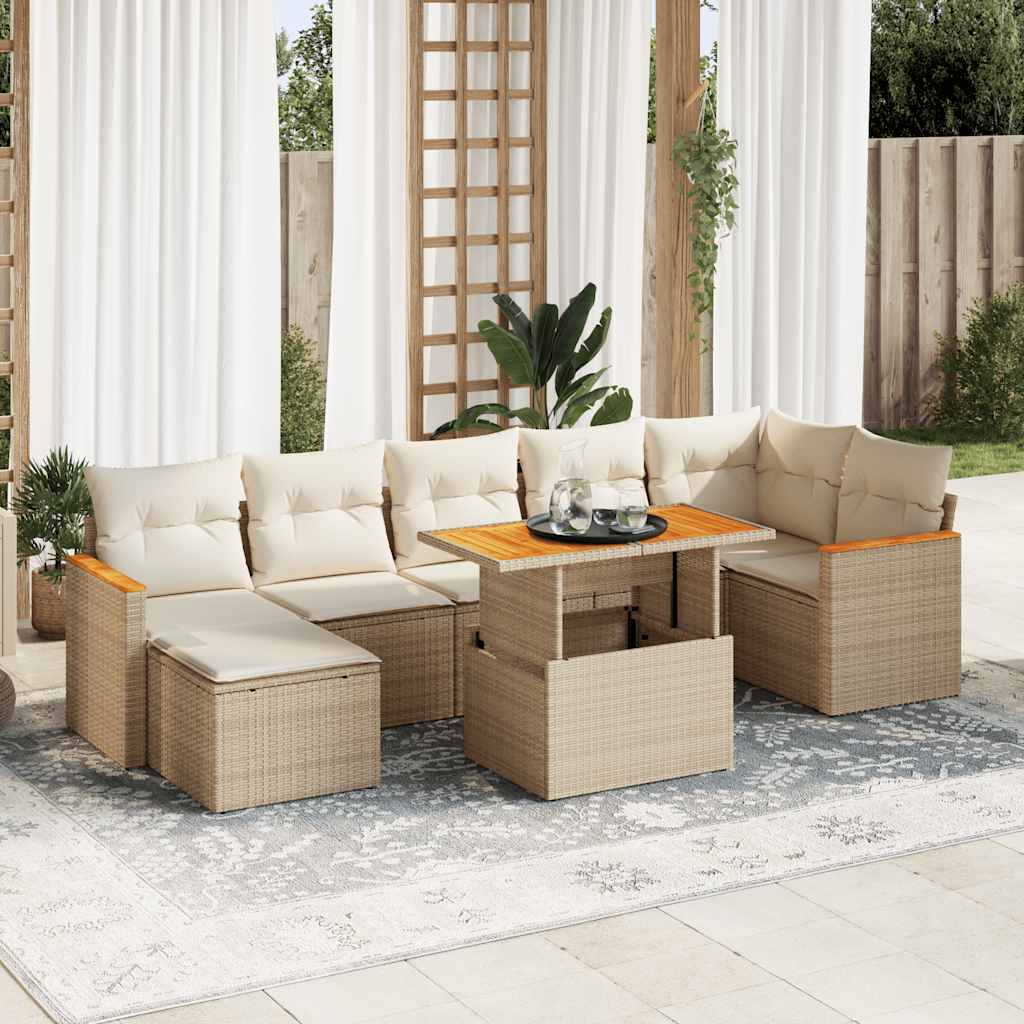 vidaXL 8 Piece Garden Sofa Set with Cushions Beige Poly Rattan Acacia