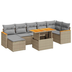 vidaXL 8 Piece Garden Sofa Set with Cushions Beige Poly Rattan Acacia