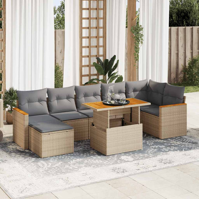 vidaXL 8 Piece Garden Sofa Set with Cushions Beige Poly Rattan Acacia