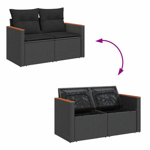 vidaXL 9 Piece Garden Sofa Set with Cushions Black Poly Rattan Acacia