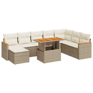 vidaXL 9 Piece Garden Sofa Set with Cushions Beige Poly Rattan Acacia