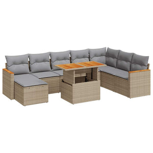 vidaXL 9 Piece Garden Sofa Set with Cushions Beige Poly Rattan Acacia