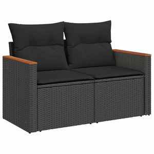 vidaXL 11 Piece Garden Sofa Set with Cushions Black Poly Rattan Acacia