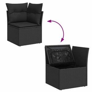 vidaXL 11 Piece Garden Sofa Set with Cushions Black Poly Rattan Acacia