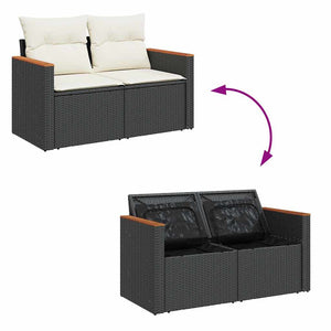 vidaXL 11 Piece Garden Sofa Set with Cushions Black Poly Rattan Acacia