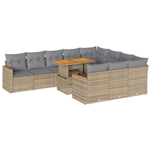 vidaXL 11 Piece Garden Sofa Set with Cushions Beige Poly Rattan Acacia