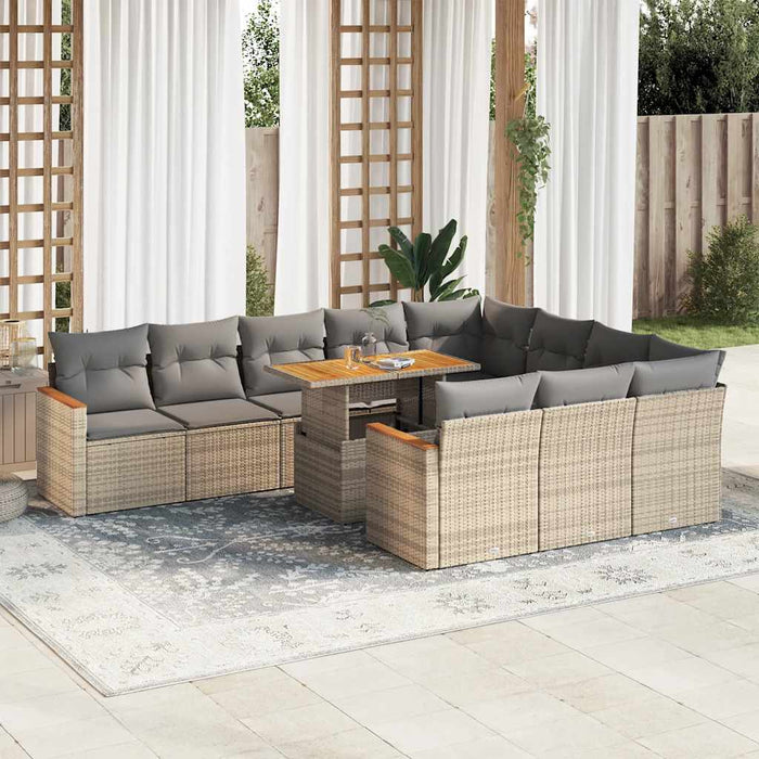 vidaXL 11 Piece Garden Sofa Set with Cushions Beige Poly Rattan Acacia