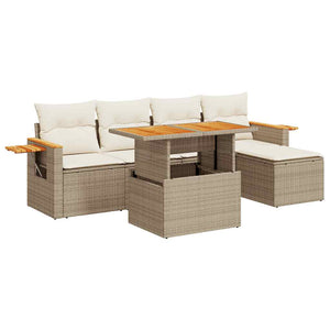 vidaXL 7 Piece Garden Sofa Set with Cushions Beige Poly Rattan Acacia