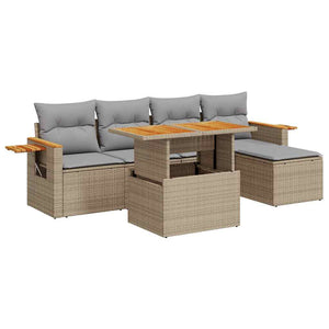 vidaXL 7 Piece Garden Sofa Set with Cushions Beige Poly Rattan Acacia