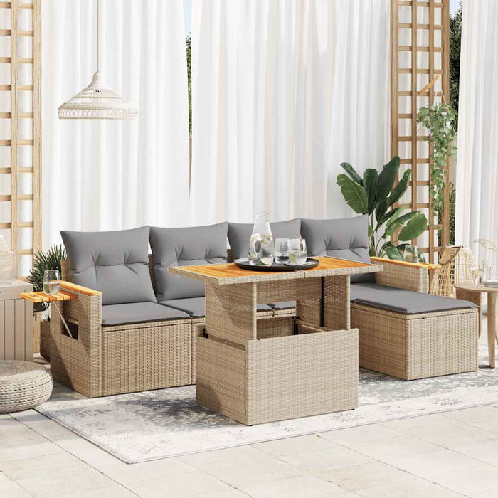 vidaXL 7 Piece Garden Sofa Set with Cushions Beige Poly Rattan Acacia