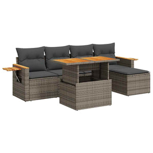 vidaXL 7 Piece Garden Sofa Set with Cushions Grey Poly Rattan Acacia