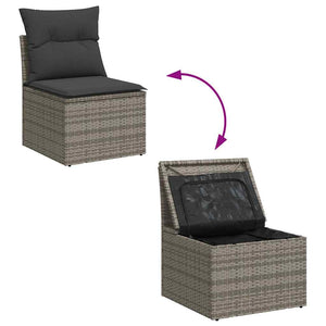 vidaXL 7 Piece Garden Sofa Set with Cushions Grey Poly Rattan Acacia