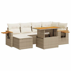 vidaXL 7 Piece Garden Sofa Set with Cushions Beige Poly Rattan Acacia