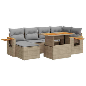 vidaXL 7 Piece Garden Sofa Set with Cushions Beige Poly Rattan Acacia