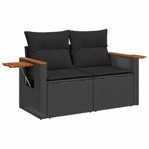 vidaXL 8 Piece Garden Sofa Set with Cushions Black Poly Rattan Acacia