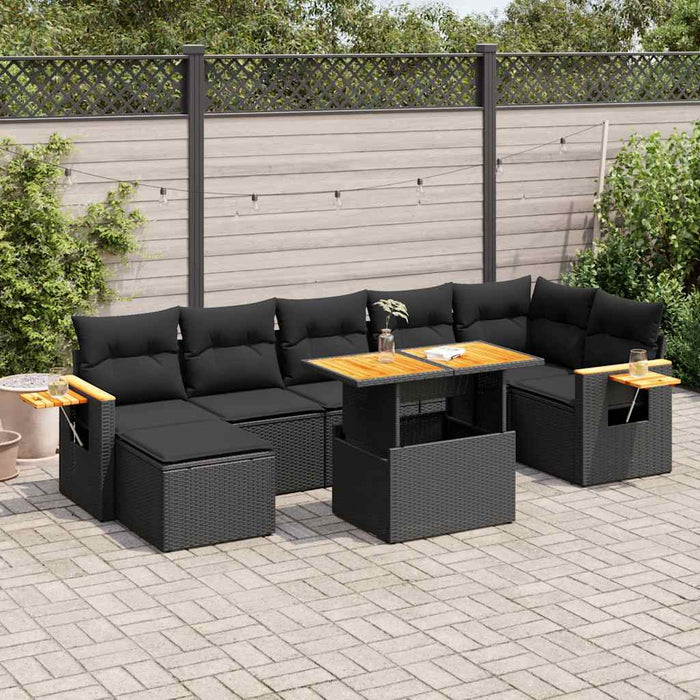 vidaXL 8 Piece Garden Sofa Set with Cushions Black Poly Rattan Acacia