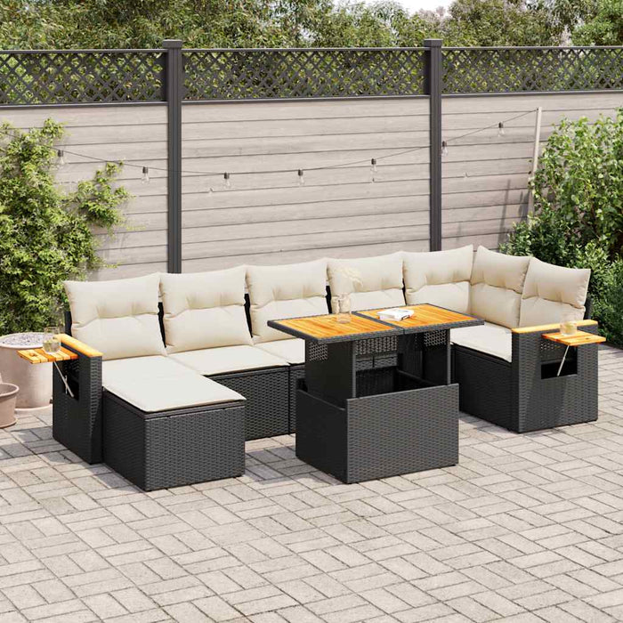 vidaXL 8 Piece Garden Sofa Set with Cushions Black Poly Rattan Acacia