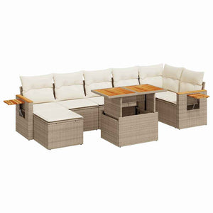 vidaXL 8 Piece Garden Sofa Set with Cushions Beige Poly Rattan Acacia