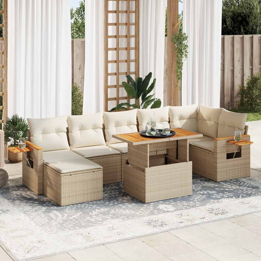 vidaXL 8 Piece Garden Sofa Set with Cushions Beige Poly Rattan Acacia