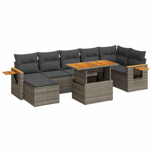 vidaXL 8 Piece Garden Sofa Set with Cushions Grey Poly Rattan Acacia