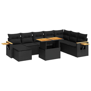 vidaXL 7 Piece Garden Sofa Set with Cushions Black Poly Rattan Acacia