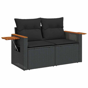 vidaXL 7 Piece Garden Sofa Set with Cushions Black Poly Rattan Acacia