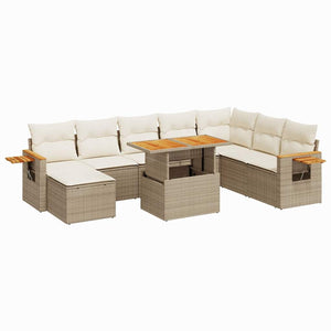 vidaXL 7 Piece Garden Sofa Set with Cushions Beige Poly Rattan Acacia