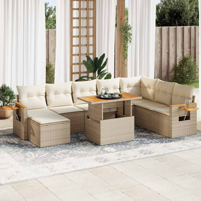 vidaXL 7 Piece Garden Sofa Set with Cushions Beige Poly Rattan Acacia