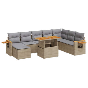 vidaXL 7 Piece Garden Sofa Set with Cushions Beige Poly Rattan Acacia