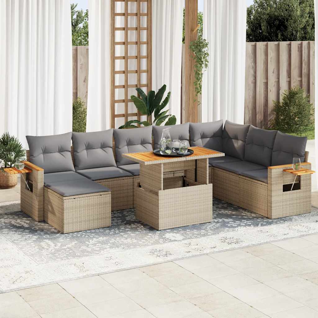 vidaXL 7 Piece Garden Sofa Set with Cushions Beige Poly Rattan Acacia