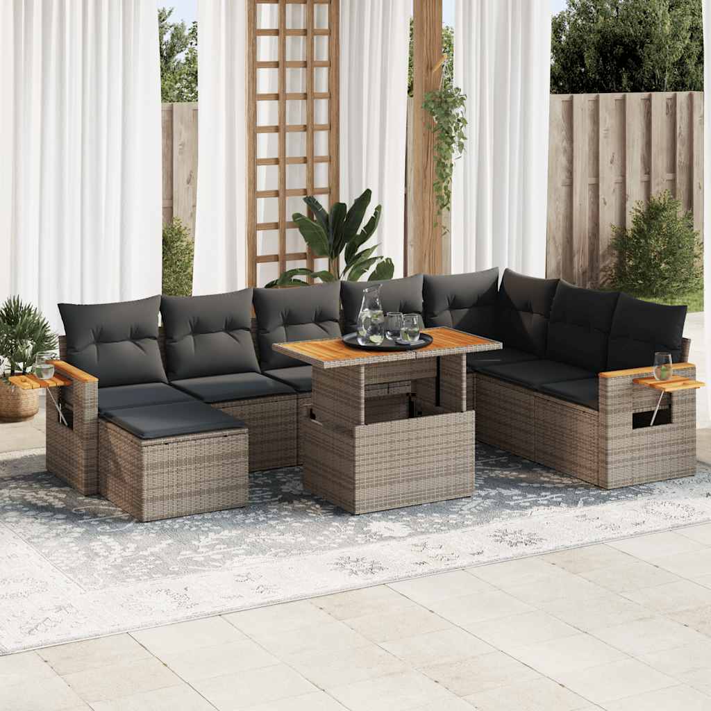 vidaXL 7 Piece Garden Sofa Set with Cushions Grey Poly Rattan Acacia