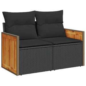 vidaXL 6 Piece Garden Sofa Set with Cushions Black Poly Rattan Acacia