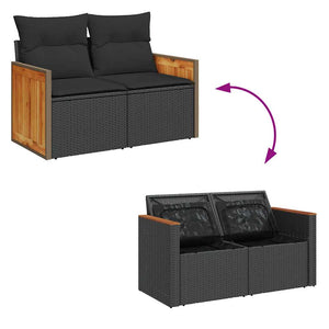 vidaXL 6 Piece Garden Sofa Set with Cushions Black Poly Rattan Acacia