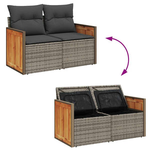 vidaXL 6 Piece Garden Sofa Set with Cushions Grey Poly Rattan Acacia