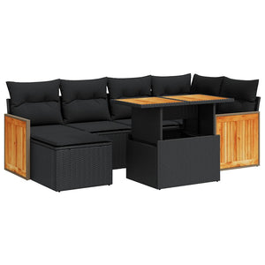 vidaXL 8 Piece Garden Sofa Set with Cushions Black Poly Rattan Acacia